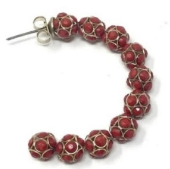 Anthropologie Red Hoop Earrings - Picture 3 of 6
